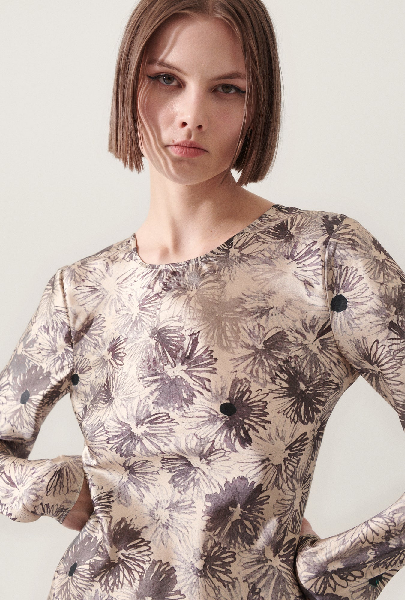 FULL SLEEVE BIAS DRESS ASTER FLORAL