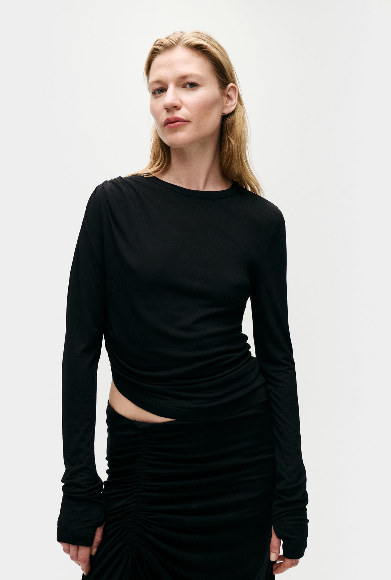 JERSEY MODAL DRAPE TOP BLACK