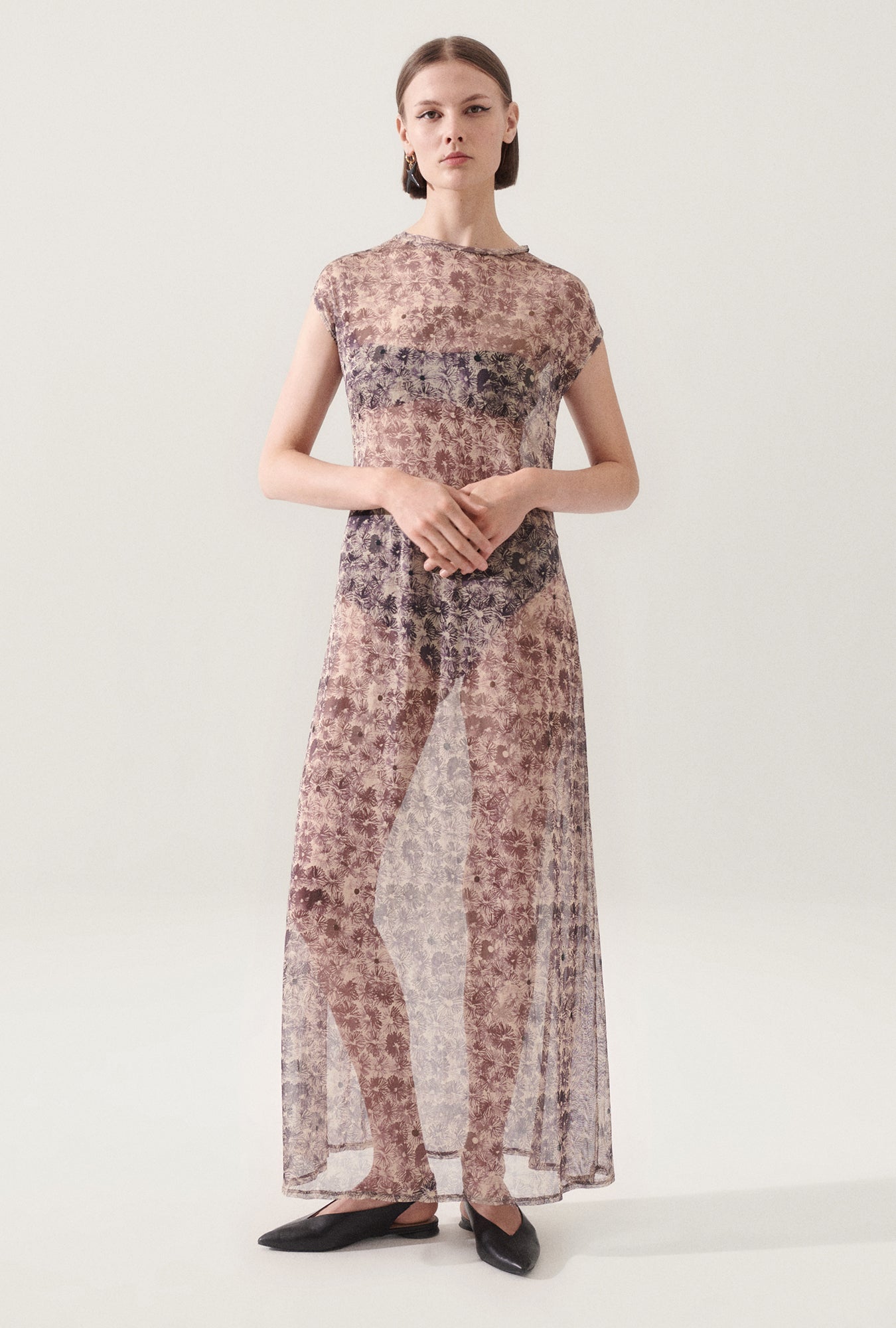 SILK MESH DRESS ASTER FLORAL