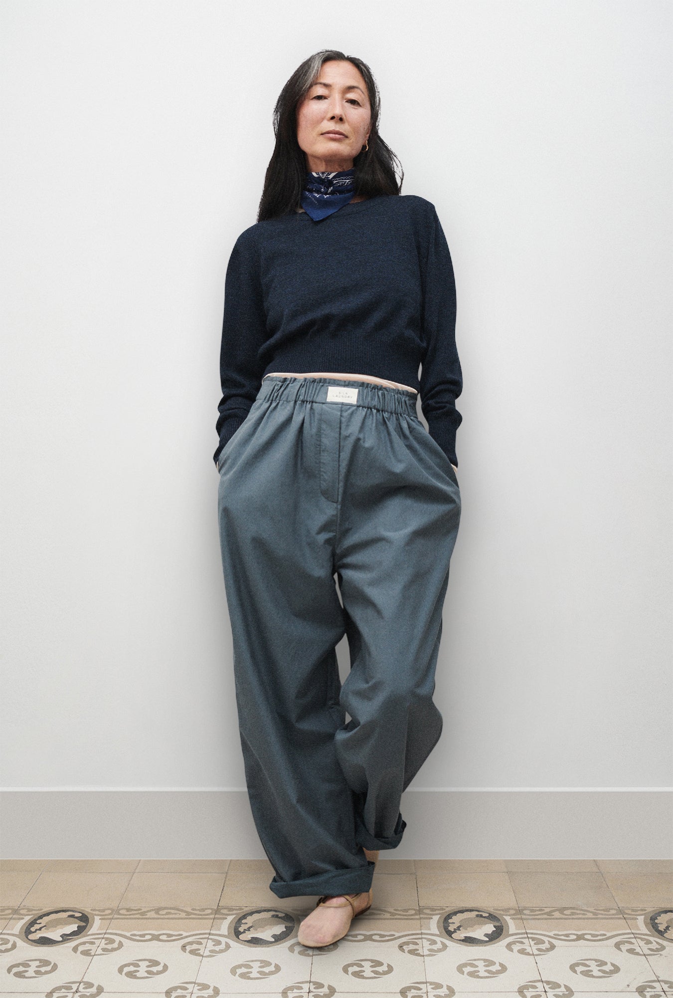 COTTON SILK PAPER BAG PANTS SLATE